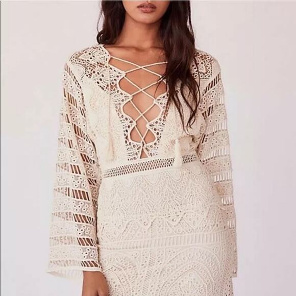 Free People Cream Long Sleeve Dress - Picture 1 of 11